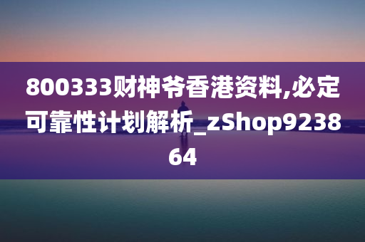 800333财神爷香港资料,必定可靠性计划解析_zShop923864