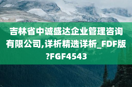 吉林省中诚盛达企业管理咨询有限公司,详析精选详析_FDF版?FGF4543