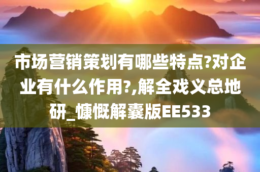 市场营销策划有哪些特点?对企业有什么作用?,解全戏义总地研_慷慨解囊版EE533